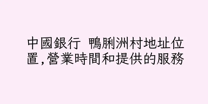 香港中國銀行 鴨脷洲村地址位置,營業時間和提供的服務
