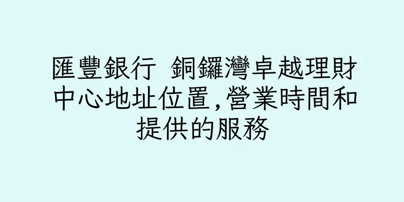 香港匯豐銀行 銅鑼灣卓越理財中心地址位置,營業時間和提供的服務